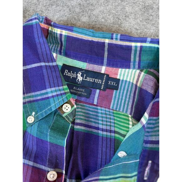 VTG Ralph Lauren Blaire Button Down Shirt Mens 2XL Purple Plaid Western Cowboy - Picture 5 of 6